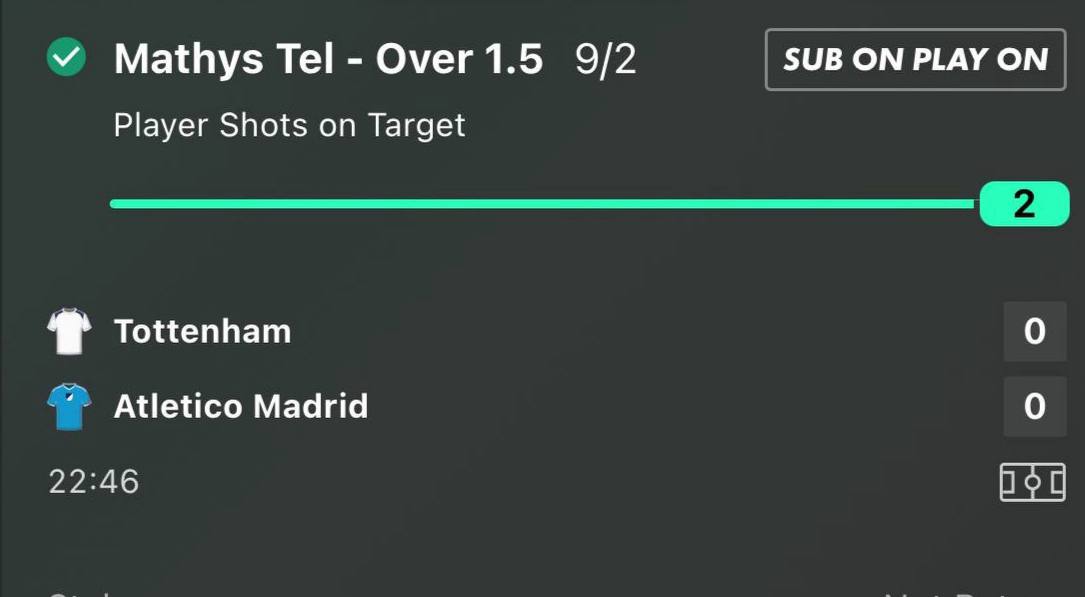 Player shots on target football bet displayed in a sportsbook interface